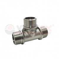 Тройник никелированный переходной с наружной резьбой VALFEX НР 1/2"- НР 3/4"- НР 3/4" (70/10)